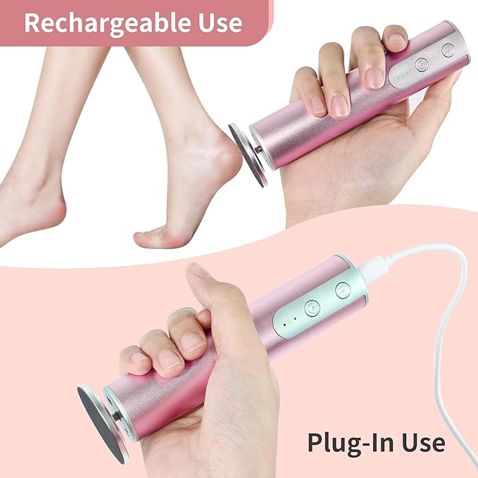 Rechargeable Electric Foot Callus Remover with 3-Sizes 120Pcs Sandpaper Discs, Professional 900RPM 3-Speed Control Aluminum Electric Foot File (E3 Rose Pink)