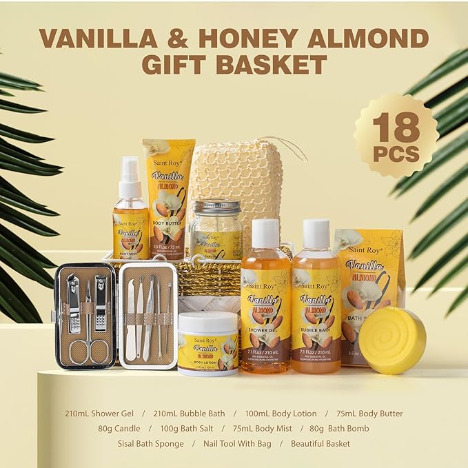 Spa gift baskets for women, Christmas Gifts for Women, Large basket 25 pcs for Women & Men Bath and Body Shower Bath Kit, Vanilla Honey Almond birthday gifts bath gift Spa Kit, Mother's Day Gifts Mom
