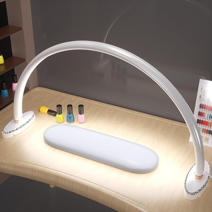 2 Pack Large Half Moon Light for Nail Desk.3LightColors.Adjustable Brightness.Nail Moon Lamp,Manicure Table Light for Painting.Embroidery.Reading etc. (White,24inch)