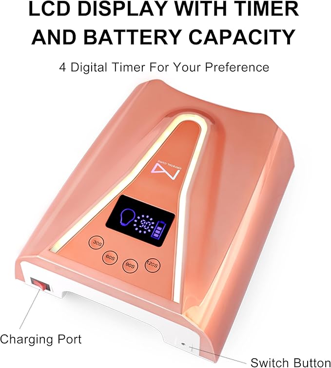 M - Crystal Cure 128W UV Nail Lamp - Fast Curing Nail Light with 45 Powerful 365nm+405nm LEDs - Cordless, Rechargeable, Auto Sensor - UV Light for Gel Nails for Manicures & Pedicures (Unicorn Purple)