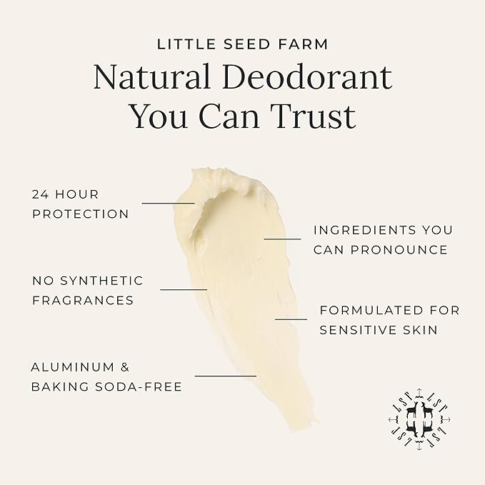 Little Seed Farm All Natural Deodorant Cream - Unscented - Aluminum Free Deodorant for Women or Men, Net Wt. 2.4oz | 68g