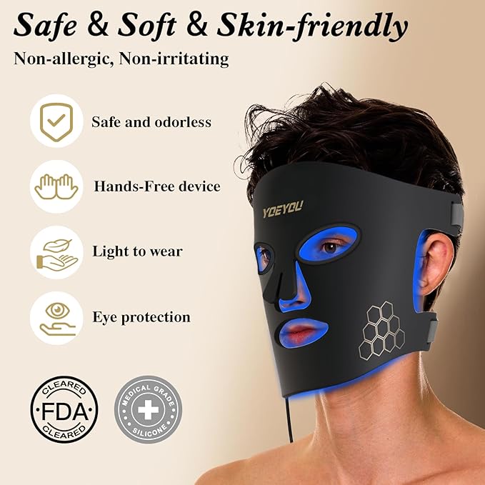 Red Light Therapy for Face, Infrared LED Face Mask Light Therapy 4 Light Waves with 850nm Near Infrared, Portable Rechargeable Red Light Therapy Mask Skincare Device for Facial Rejuvenation
