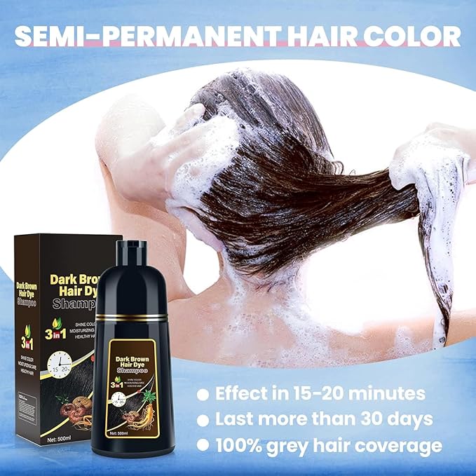 IIIMEIDU Hair Dye Shampoo for Gray Hair, 3 in 1 Herbal Ingredients Natural Dye for Women Men, Grey Coverage 500ml Chestnut Brown 1