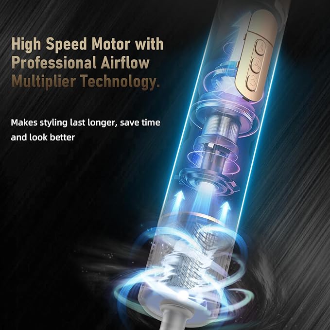 6 in 1 Hot Air Brush & Hair Dryer–High-Speed Hair Dryer Brush with Auto Wrap Curlers, Hot Air Styler Wrap Fast Drying & Frizz-Free Styling, No Heat Damage, Volumizing with Travel Bag