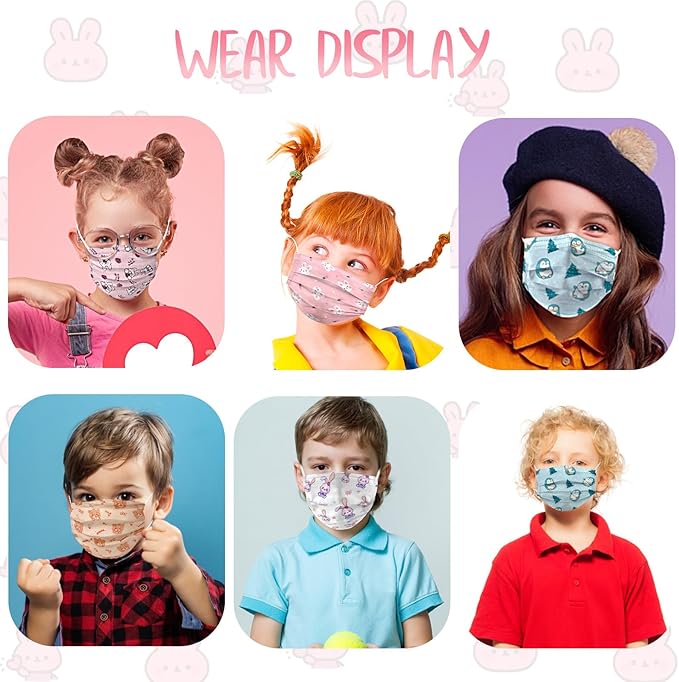 Rasav Kids Disposable Face Masks,3 Ply Kids Masks Disposable Breathable Colorful Cute Face Masks for Children, Girls & Boys