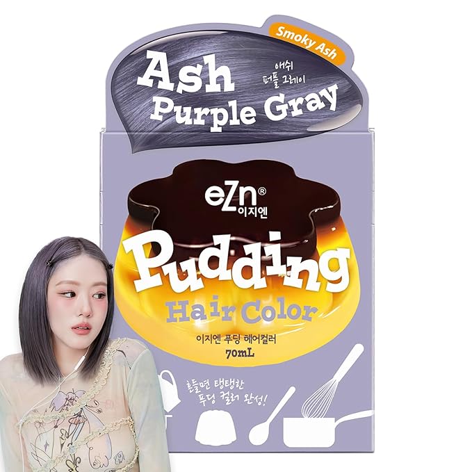 eZn Pudding Hair Dye Ammonia Free Semi-Permanent Self Hair Dye DIY Kit included contain Keratin Made in Korea Beauty (Ash Purple Gray)