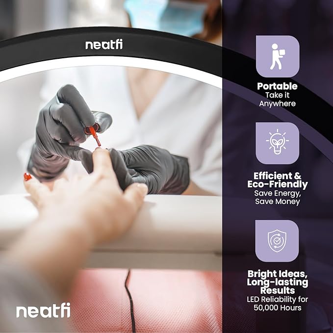 Neatfi LED Half Moon Table Lamp for Nail Tech, Estheticians, Cosmeticians, 1600 Lumens, 3 Light Modes, Desk Light for Manicure Art, Facial Treatments, Threading, Tattoo Applications (Modern, Black)