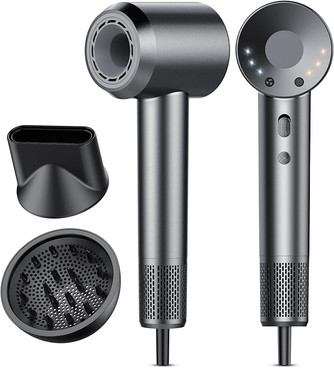 Hair Dryer, 160000 RPM Professional High Speed Ionic Blow Dryer 500 Million Negative Ions & Heat-Control & Low Noise Hairdryer for Faster Drying All Hair Types, No Heat Damage, Travel with Diffuser