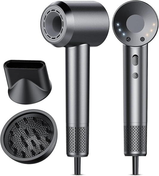 Hair Dryer, 160000 RPM Professional High Speed Ionic Blow Dryer 500 Million Negative Ions & Heat-Control & Low Noise Hairdryer for Faster Drying All Hair Types, No Heat Damage, Travel with Diffuser