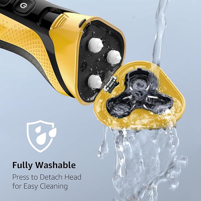 Rechargeable Electric Razor for Men: 3-in-1 Shaver for Beard/Nose/Sideburns - IPX7 Waterproof Travel Kit - Turbo Speed & Precision Blades,Cyber Yellow