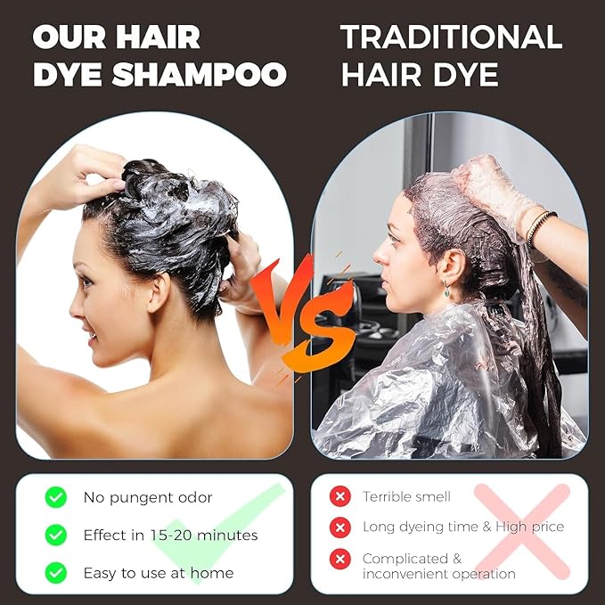 Dark Brown Hair Dye Shampoo 3 IN 1, Hair Color Shampoo for Gray Hair Coverage for Women Men, Herbal Formula with Ammonia-free Ingredients, Lasts up to 30 Days (16.9 Fl Oz)