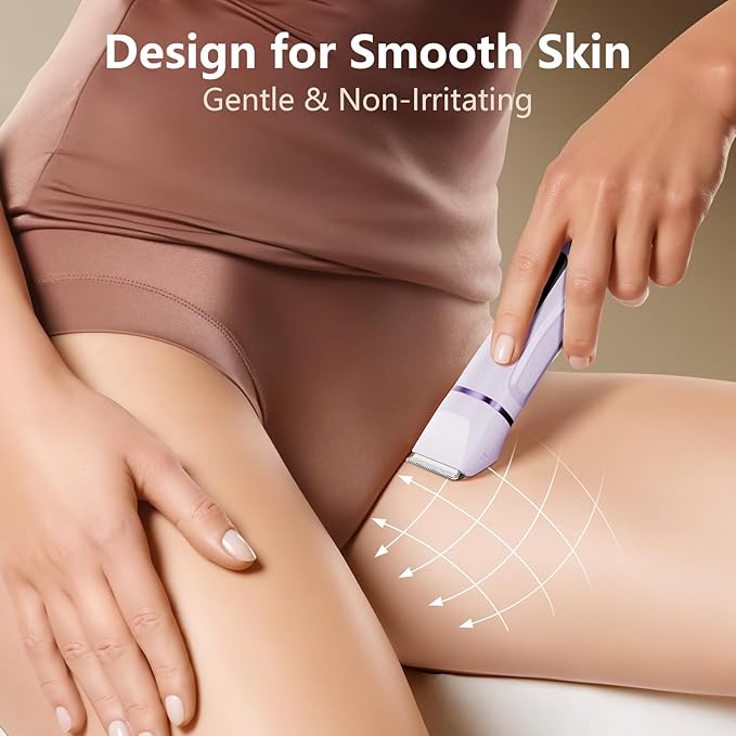 Bikini Trimmer for Women - Painless Waterproof Electric Razor Remover Foil Shaver for Leg, Body, Armpit & Facial Hair, Cordless with Ceramic Blade,USB Charging Dock, Travel Size, Gifts for Her, Purple
