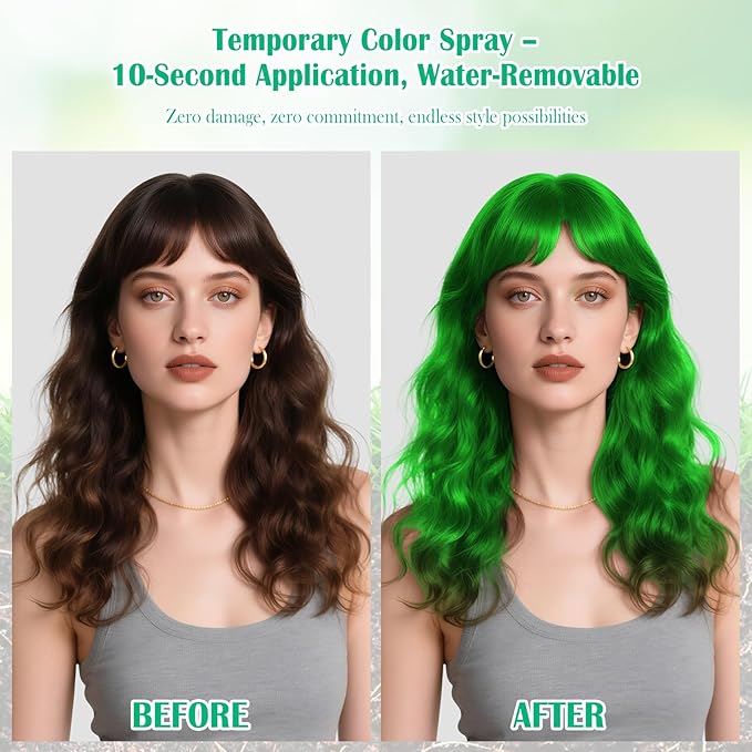 Temporary Hair Color Spray for Kids Women,One-Time Use Green Hair Spray, Washable Temporary Hair Dye, Natural Hair Color Wax, Non-sticky Hair Spray for Cosplay,Party,Christmas,Halloween (Green,4.06Oz)