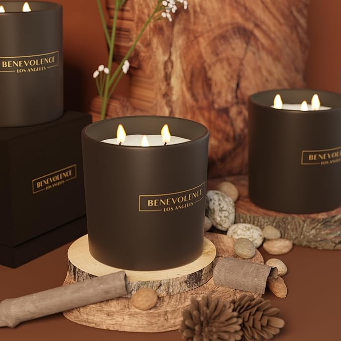 Benevolence LA Pine Wood Scented Candles | 14.5 oz Christmas Candles for Women | 45 Hour Burn Pine Scented Candles for Home | Candles | Pine Scent Aromatherapy Candles