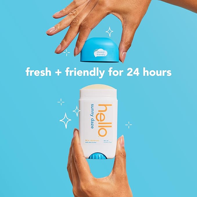 hello Sunny Daze Aluminum Free Deodorant for Women and Men with Shea Butter, 24-Hour Freshness, Baking Soda Free Deodorant, Dermatologically Tested, 2.6 oz Stick, 2 pack
