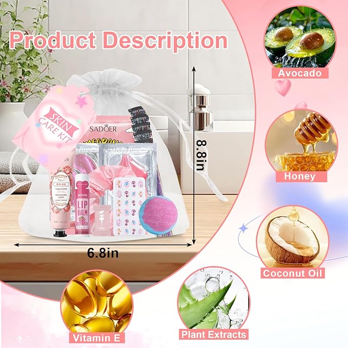 144 PCS Spa Party Supplies for Girls and Women, Favors Include Face Masks Skincare, Hand Cream, Lip Balm, Eye Mask, Lip Mask, Foot Bath Bombs, Hair Tinsel, Spa Birthday Sleepover Party Supplies