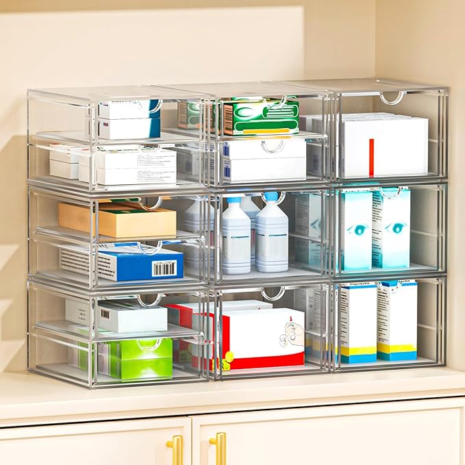 Desk Organizers And Accessories With 22 Drawers, 4 Pack Office Desktop Drawers, Plastic Makeup Organizer Containers Bins With Drawers Desk Organization, Bathroom Organizers Storage Case Box Cube