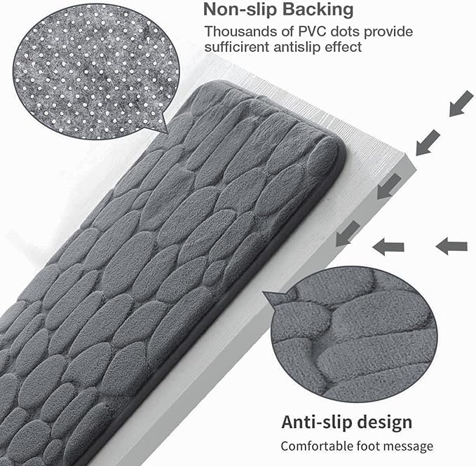 YIHOUSE Memory Foam Bath Mat Cobblestone Bathroom Rugs Super Water Absorbent Bath Mats for Bathroom Machine Washable Bath Rugs(24 x 36,Dark Gray)