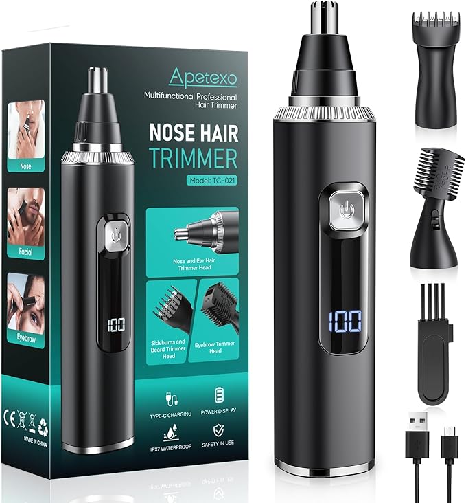 Nose Hair Trimmer for Men and Women, Type-C Rechargeable Precision Groomer with Double-Edged Blades, Painless & IPX7 Waterproof Design for Nose, Ears, Eyebrows and Facial Hair