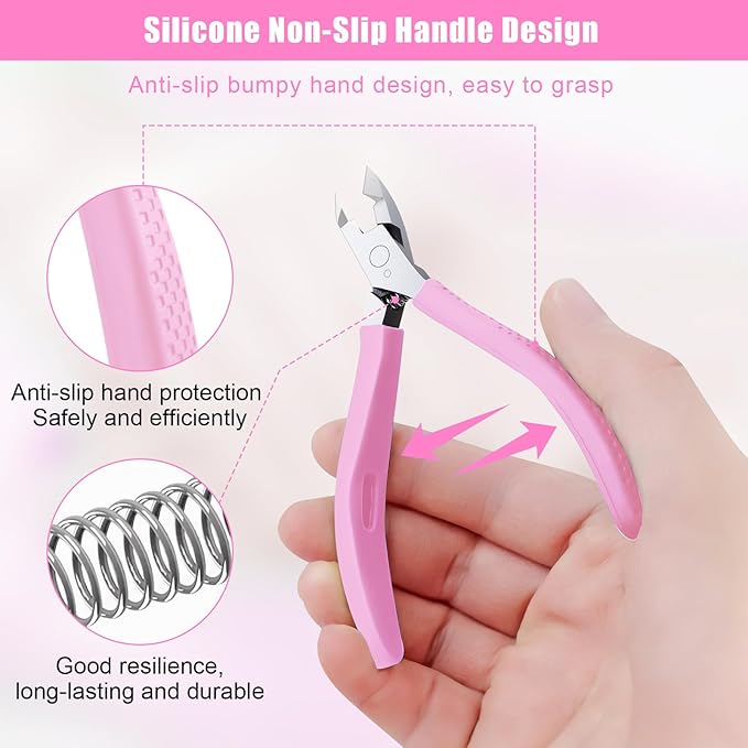 Diesisa Cuticle Trimmer - Jaw Extremely Sharp - Cuticle Clippers for Nails with Silicone handle - Non-Slip - Professional Cuticle Cutter, Dead Skin Remover Stainless Cuticle Remover Tool-Pink
