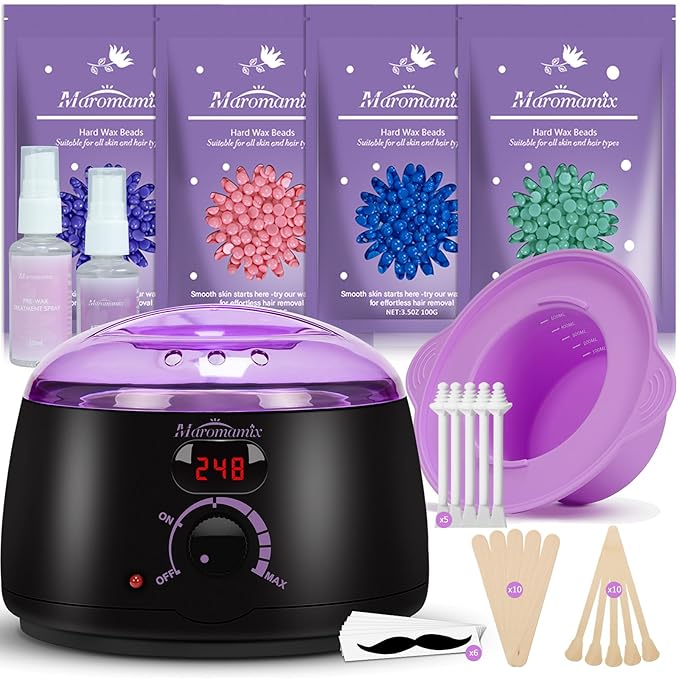 Waxing Kit -Digital Wax Warmer Machine for Hair Removal with 4 Packs of Hard Wax Beads & Silicone Pot for Full Body, Legs, Face, Eyebrows, Bikini, Brazilian at Home Waxing Kit for Women Men