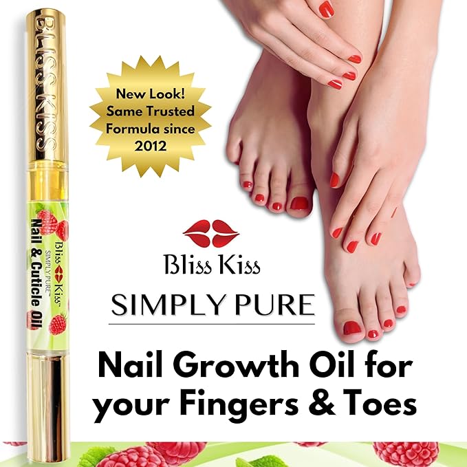 Bliss Kiss | 1 Juicy Raspberry Fragrance | Nail Oil Cuticle Pen w/Vitamin E & Jojoba⏤Nail Strengthener Nail Growth Serum for Brittle Peeling Breaking Thin Nails