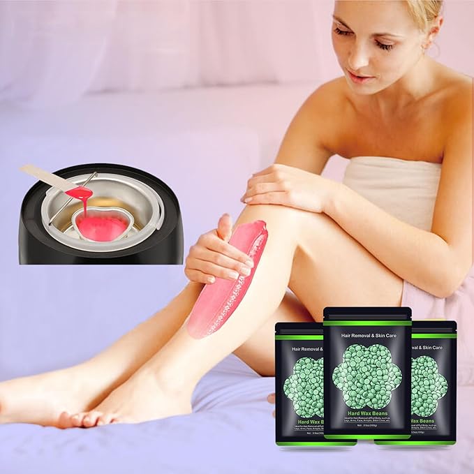 Wax Beads for Hair Removal 10.5oz (300g), Auperwel Hard Wax Beads Beans for Sensitive Skin Brazilian Waxing, Face, Bikini, Eyebrow, Legs, Painless for Women Men, 3 packs Kit with 10 Sticks