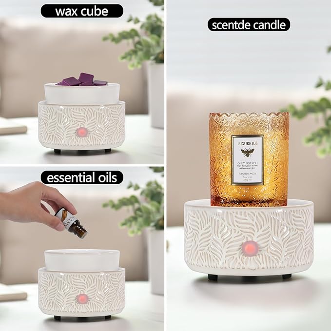 Electric Wax Melt Warmer 4-in-1 Candle Warmer for Scented Wax Melter Cute Ceramic Fragrance Wax Burner for Home Office Bedroom Deco Gift for Women White