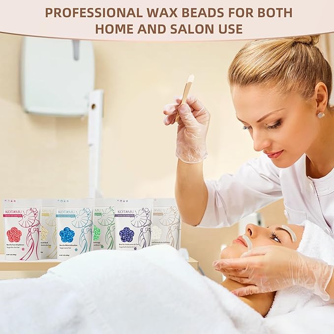 KOTAMU Waxing Beads Unscented Hard Wax Beads for Women& Men Full Body Thick &Thin Hair Removal, 1lb Pack Organic Wax Beans for Sensitive Skin Face Eyebrows Armpit Legs Bikini Brazilian Home Waxing