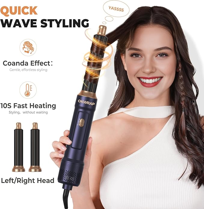 Blow Dryer Brush Set of 6 in 1, Air Curling Iron 3 Temperature Negative Ionic Hair Dryer Brush, Hot Air Brush Hair Styling Tools, 800W Volumize Straightener Round Brush Blow Dryer 100-120V