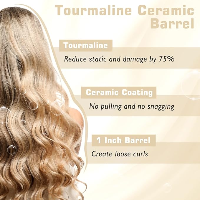 1 Inch Curling Iron, Dual Voltage Hair Curling Iron Heat up to 450°F, Professiona Curling Wand Ceramic Tourmaline(Champagne Gold)