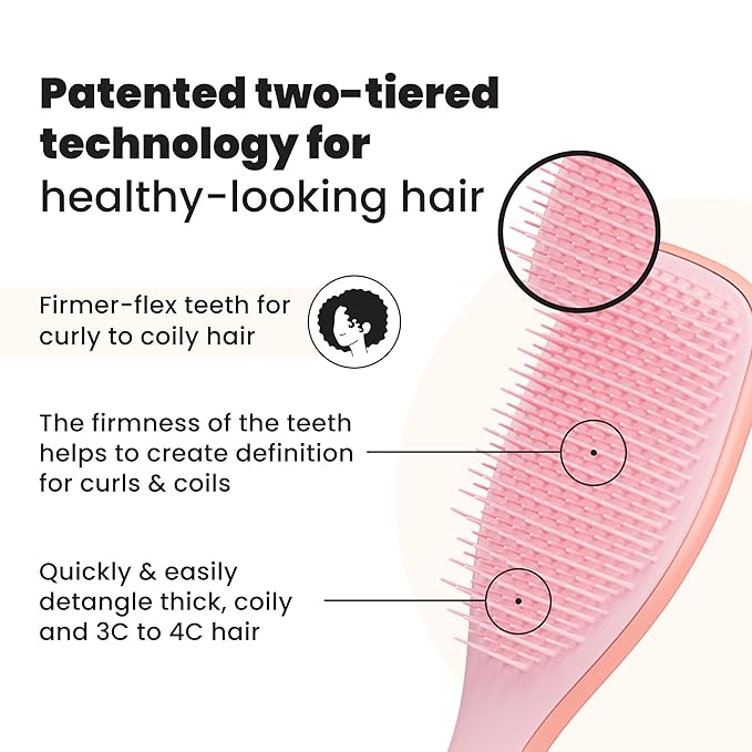 Tangle Teezer Ultimate Detangler Curly Hair Brush, Dry & Wet Hairbrush, Reduces Frizz & Breakage, for 3C to 4C Curly Hair Types, Pink Mango