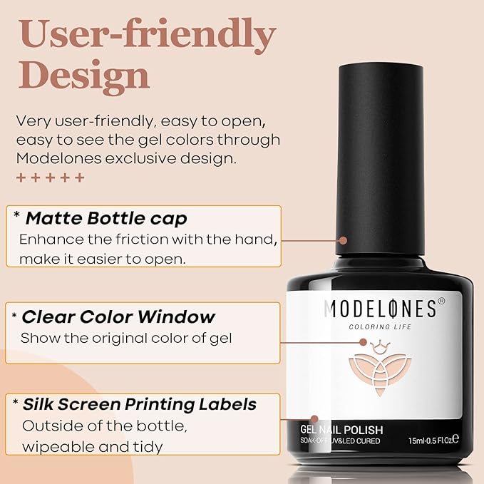 modelones Gel Nail Polish, 15ML Neutral Nude Gel Polish Color Soak Off LED Skin Tone Tan Color Nail Gel Polish Natural Nail Polish Long Wear Nail Art Manicure at Home Gift, 0.5 Fl Ounce