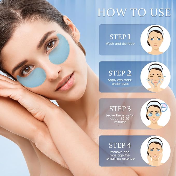 Under Eye Patches Masks - for Eye bags with Collagen and Hyaluronic Acid, Dark Circles,and Fine Lines, Puffiness Smoothing Skin Care Treatment for Women and Men, Anti-Wrinkle(60 Pcs) Blue