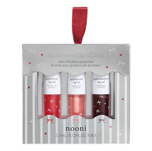 NOONI Korean Lip Oil Stain Set - Appleseed Lip Oil Trio | 2025 Holiday Ribbon Limited Edition, Korean Lip Stain Long Lasting, Stocking Stuffers, Teen Girl Gifts Stuff, lip plumper 0.12 Fl. Oz. x 3ea