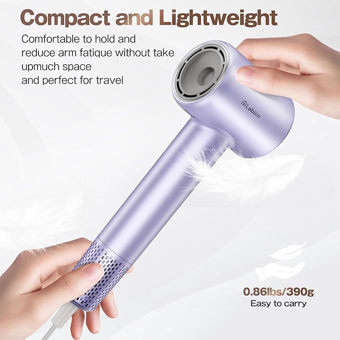 Hair Dryer, High-Speed Ionic Low Noise Blow Dryer with Brushless Motor for Fast Drying, Thermo-Control Quiet Compact Hair Blow Dryer, Hairdryer with 1 Nozzle Attachments for Home Salon Travel