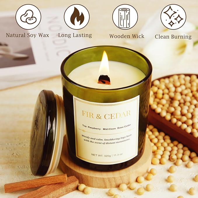 2 Pack Wood Wick Scented Candle Gift Set –Balsam Fir & Cedarwood Natural Soy Wax Candles with Individual Gift Boxes,Long Lasting 22.6 oz Aromatherapy Candles for Home Decor, Christmas&Holiday Gifts