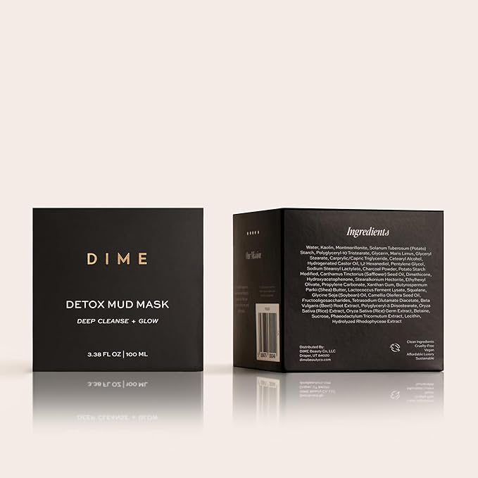 DIME Beauty Detox Mud Mask with Dead Sea Mud, Self Care Facial Mask that Nourishes and Brightens Dull Skin, 3.38 oz / 100 ml