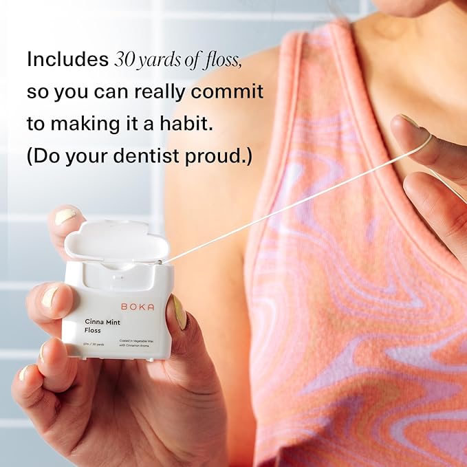 Boka Cinna Mint Woven Dental Floss, Made from Natural Vegetable Wax, Teflon-Free, 30 Yards of Waxed Floss (Pack of 1)