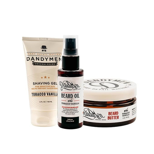 Beard Grooming Set – Beard Oil, Beard Butter & Shaving Gel – Hydrate, Soften & Style (3-pack, Tobacco Vanilla)