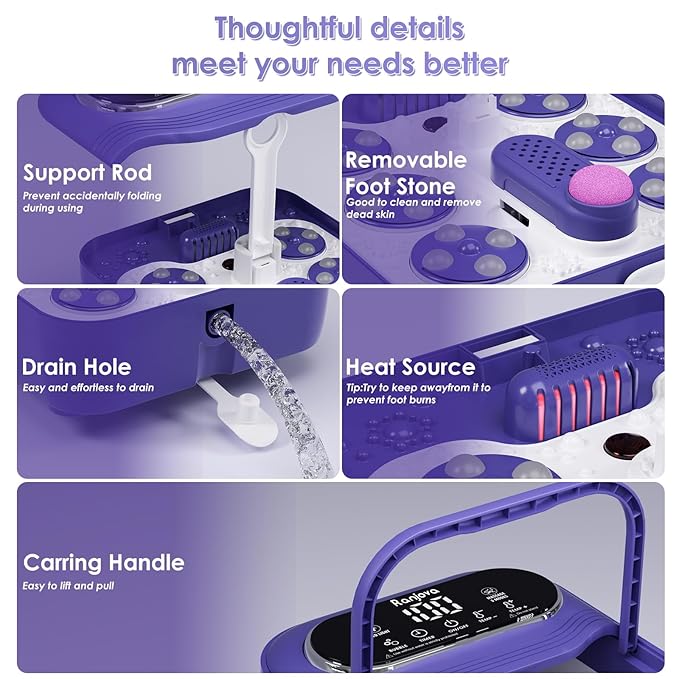 Foot Spa Electric Rotary Massage, Collapsible Foot Bath with Heat, Bubble,Temp Control, and 24 Motorized Shiatsu Massage Balls, Pedicure Foot Spa for Feet Relaxation (Blue)