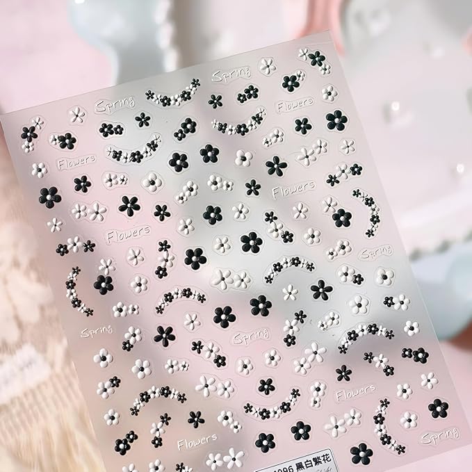 3 Sheets Flower Nail Art Stickers 5D Embossed Colorful Summer Spring Nail Stickers for Nail Art Cute Daisy Nail Decals Self Adhesive Flower Nails Supplies Spring Nail Design for Women Girls