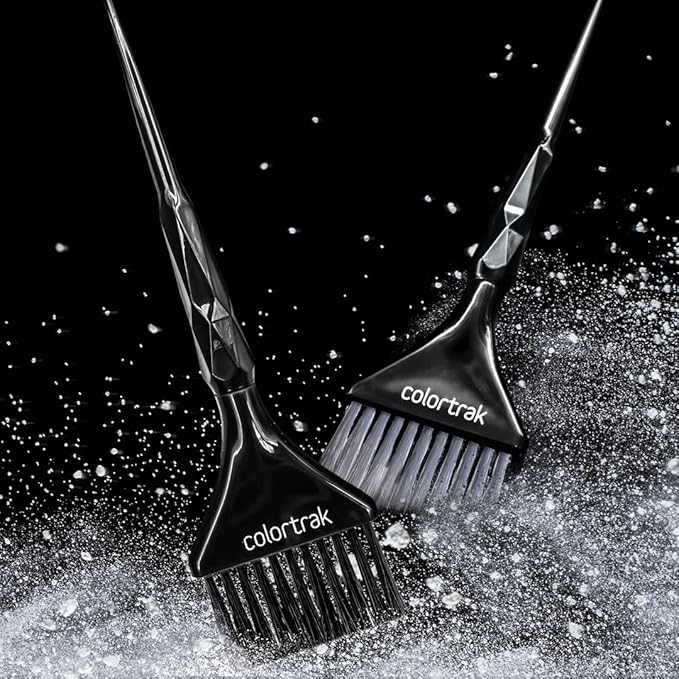 Colortrak Black Diamond Color Brushes, Gem Cut Handles for a Firm Slip-Resistant Hold with Tapered Ends for Sectioning - 1 Firm Brush and 1 Feather Brush