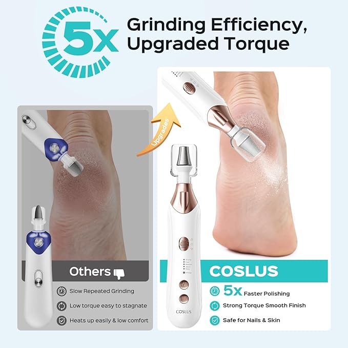 COSLUS Professional Manicure Pedicure Kit, 5-in-1 Electric Nail File for Toenail Hand Feet Care - Wider Grinder for Thick Nails, Cordless, 5 Speed, for Men Women Seniors Home Salon, White, C43(END10)