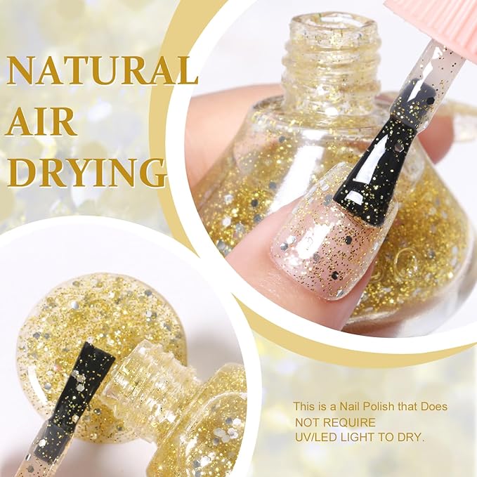 Major Dijit Quick Dry Nail Polish Glitter Yellow Summer Nail Lacquer for Nail Art Regular Nail Polish 0.41 fl oz.