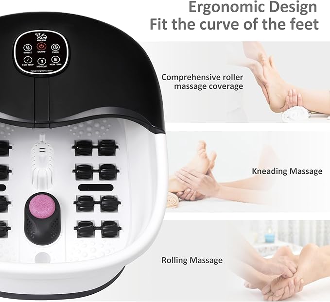 Collapsible Foot Spa Bath Massager with Heat Bubbles and Vibration Massage and Jets, 16oz Tea Tree Oil Foot Soak Epsom Salt, WHALSTAR Foot Bath Bucket With Red Light & Remote