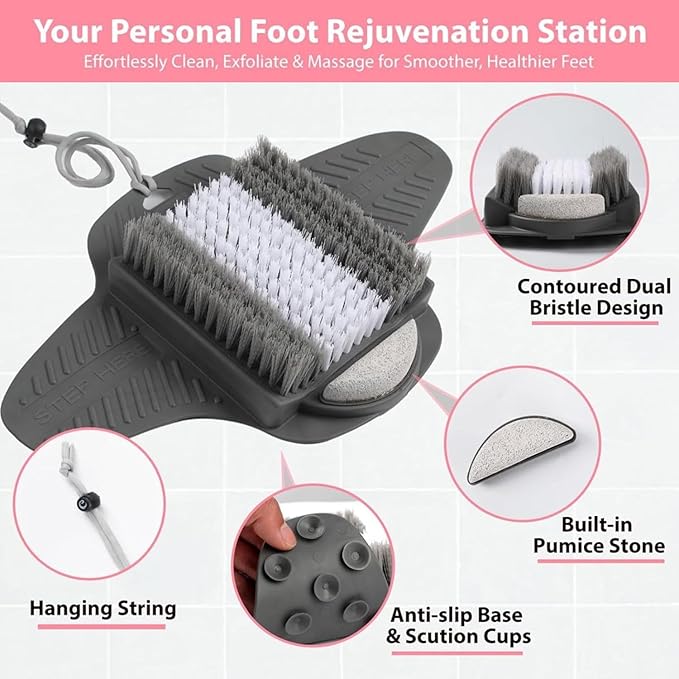 Efforest Shower Foot Scrubber Mat with Pumice Stone - Cleans, Smooths & Removes Dead Skin on Foot Without Bending, Foot Callus Remover with Non-Slip Suction Cups, Foot Scraper for Shower & Bathtub