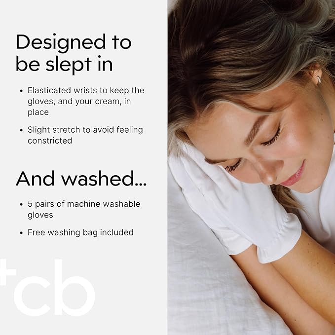 Clearbody Organics 100% Organic Cotton Gloves - 5 Pairs of White Gloves, M - Hand Moisturizer - Sleeping Mitts for Dry Hands - Washable Cotton Liners for Men & Women