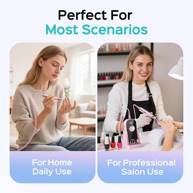 COSLUS Professional Electric Nail Drill, 40000 RPM Portable Rechargeable Nail File with Storage Stand for Acrylic Gel Polishing Removing - Easy to Use for Women, Manicure at Home DIY or Salon, Pink