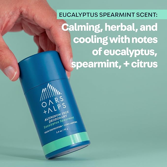 Oars + Alps Deodorant for Men & Women, Aluminum Free Deodorant for Men, Clean Ingredients, Vegan, Long Lasting, Odor Protection, Eucalyptus Spearmint, 3pk
